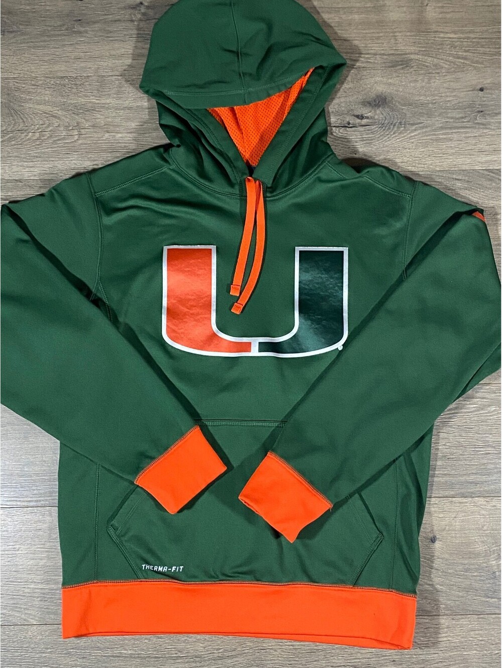 Nike Miami Hurricanes Therma-FIT Hoodie Mens S Green Orange NCAA Football